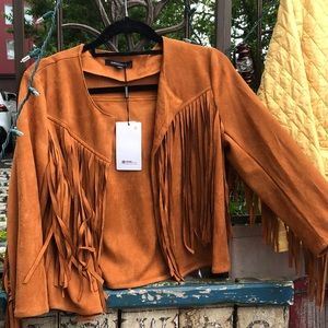 Suede long fringe jacket